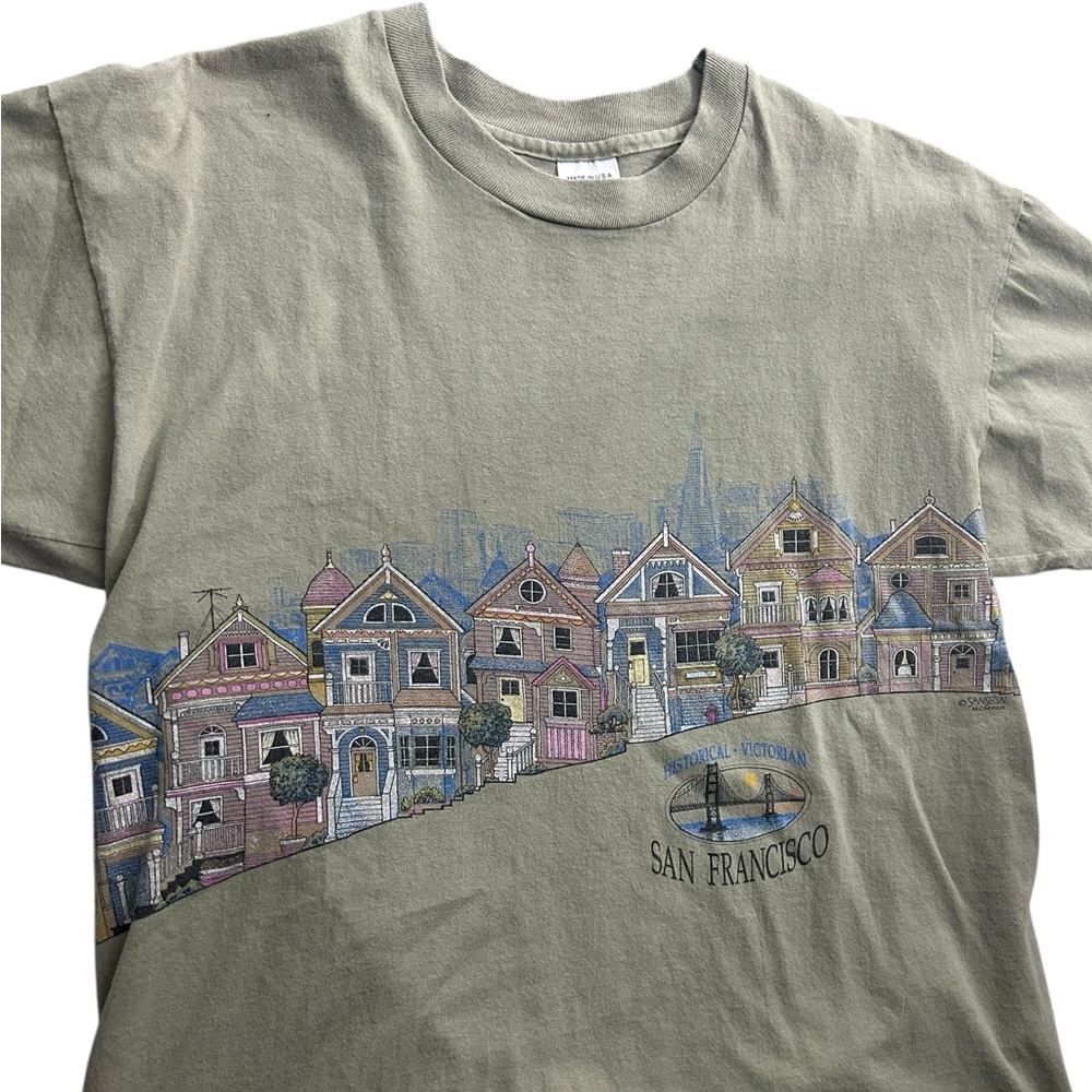 Vintage San Francisco Victorian Houses Graphic T-Shirt XL Made in USA - Picture 2 of 6